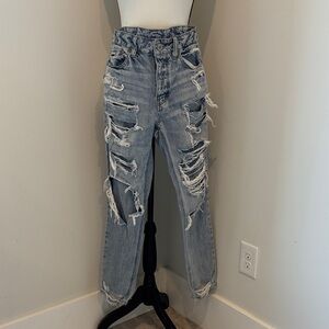 American Eagle Outfitters High Rise Ripped Light Blue Jeans